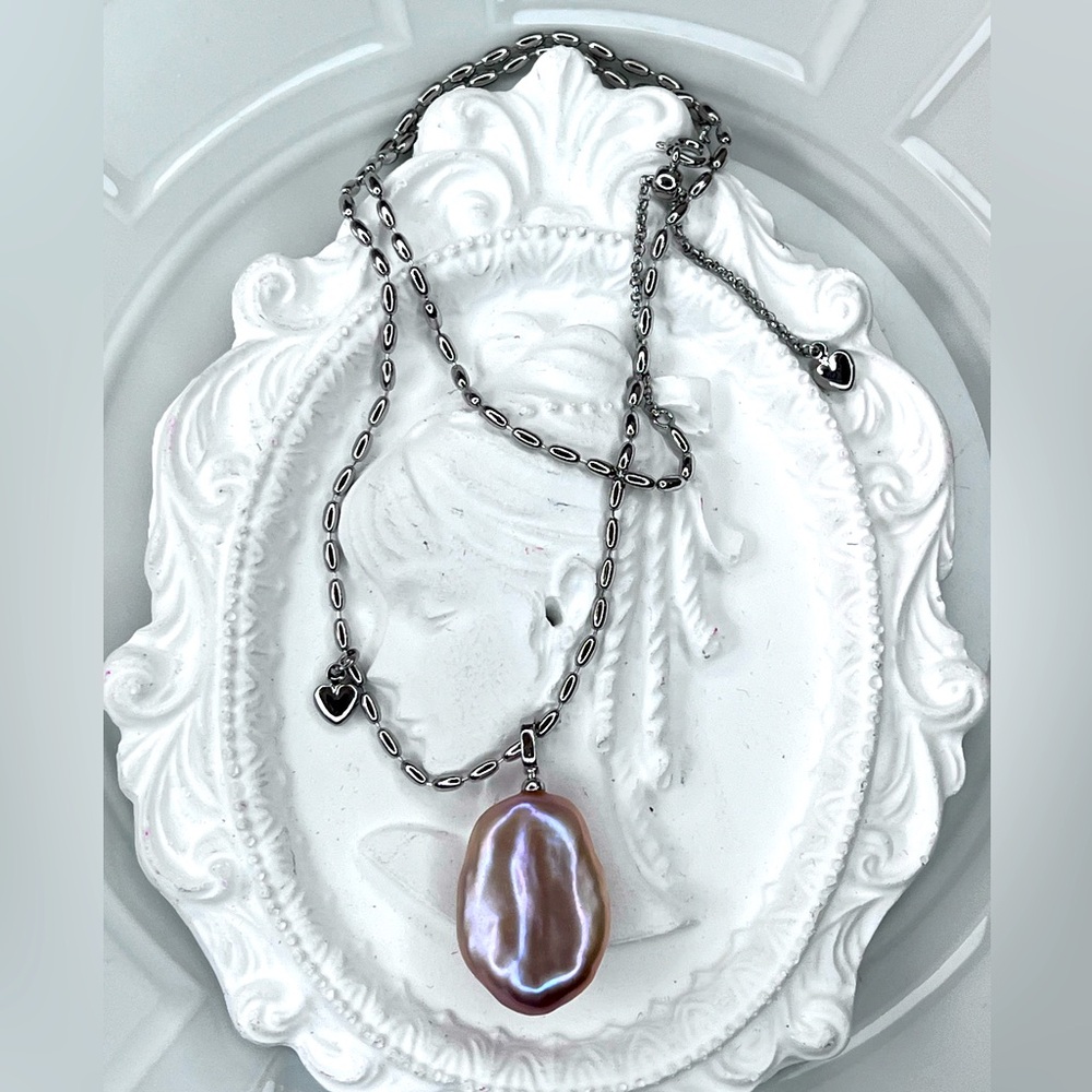 Handmade Freshwater Keshi Pearl Double Sided Huge Detachable Pendant Necklace